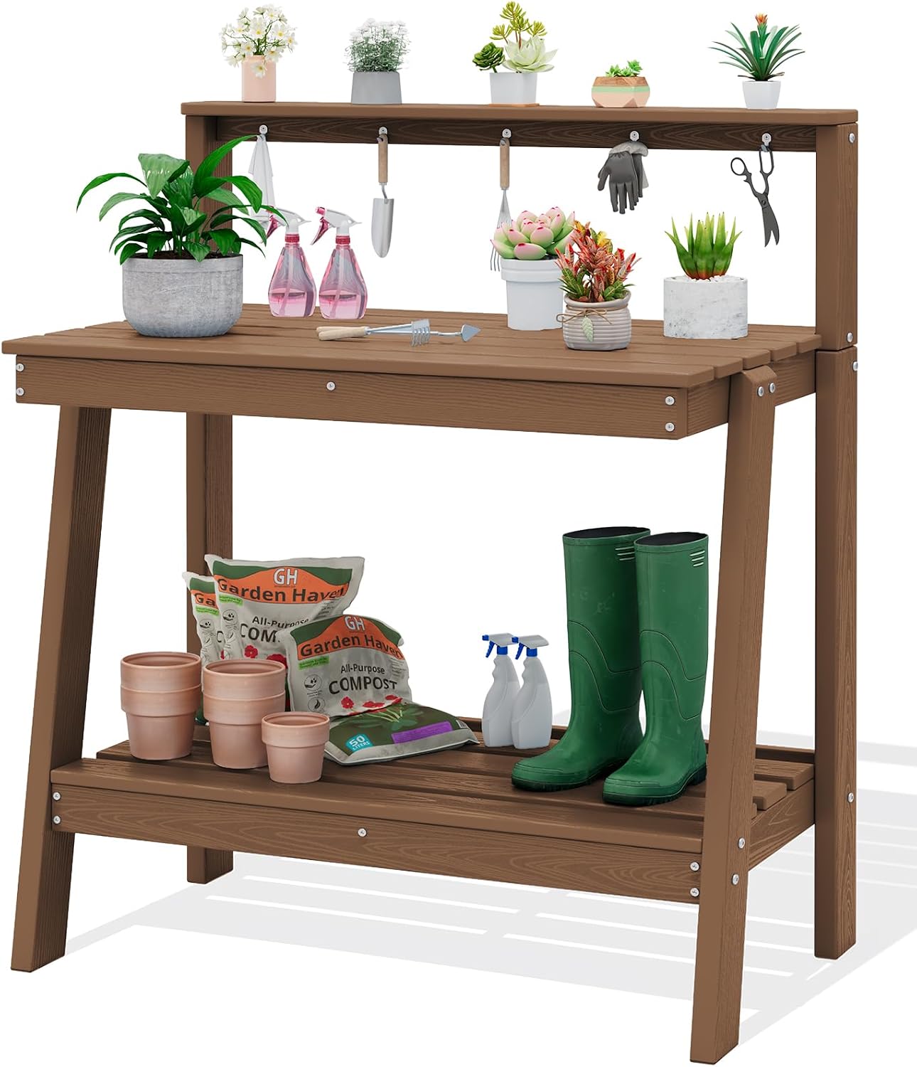 Woodworking Finishing - Outdoor Potting Bench Table, Three Tier